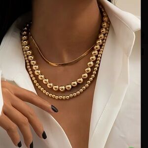 Elegant Gold 3 Layered Necklace Set
